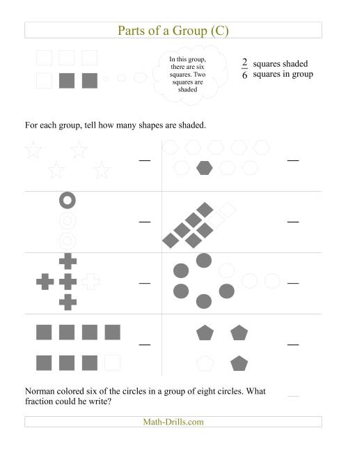The Parts of a Group Fraction Models (C) Math Worksheet