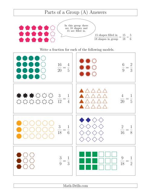 The Parts of a Group Fraction Models Up to Eighths (A) Math Worksheet Page 2