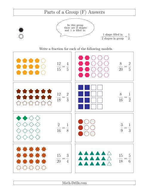 The Parts of a Group Fraction Models Up to Eighths (F) Math Worksheet Page 2