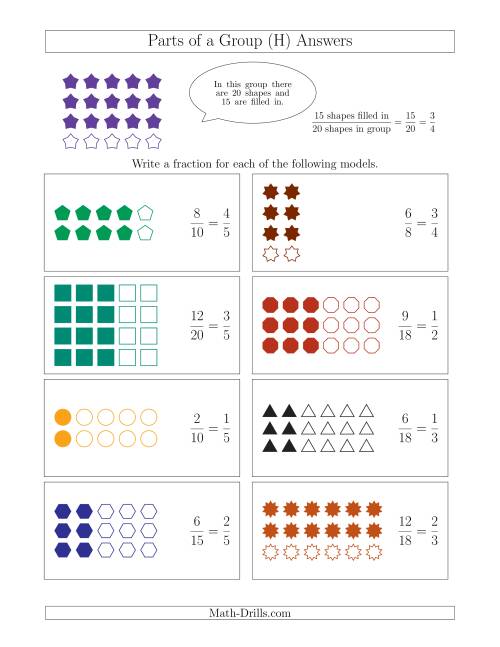 The Parts of a Group Fraction Models Up to Fifths (H) Math Worksheet Page 2