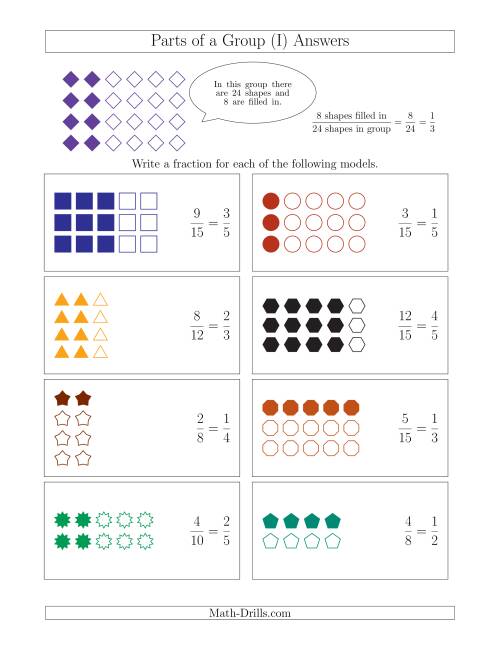The Parts of a Group Fraction Models Up to Fifths (I) Math Worksheet Page 2