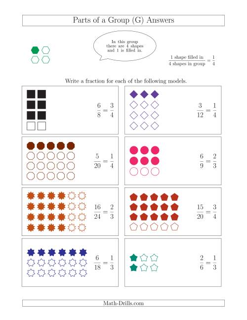The Parts of a Group Fraction Models Up to Fourths (G) Math Worksheet Page 2
