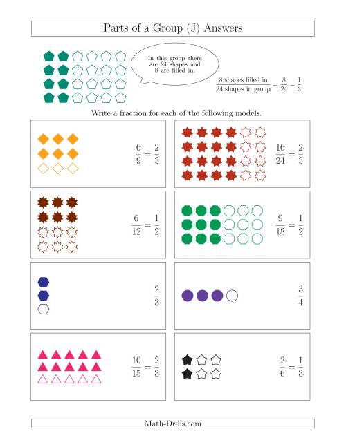 The Parts of a Group Fraction Models Up to Fourths (J) Math Worksheet Page 2