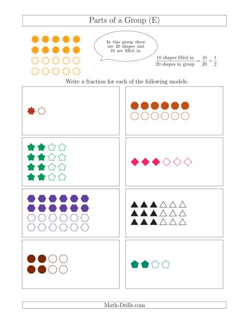 The Parts of a Group Fraction Models with Halves Only (E) Math Worksheet