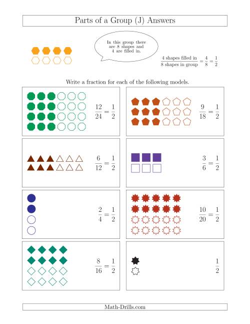 The Parts of a Group Fraction Models with Halves Only (J) Math Worksheet Page 2