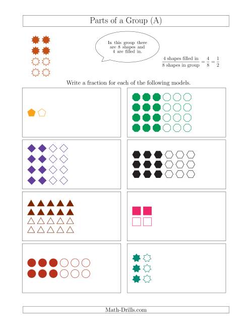 The Parts of a Group Fraction Models with Halves Only (All) Math Worksheet