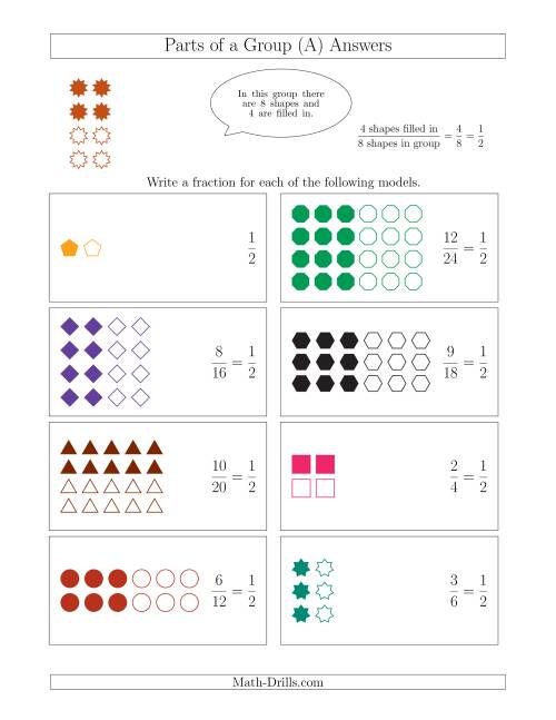 The Parts of a Group Fraction Models with Halves Only (All) Math Worksheet Page 2