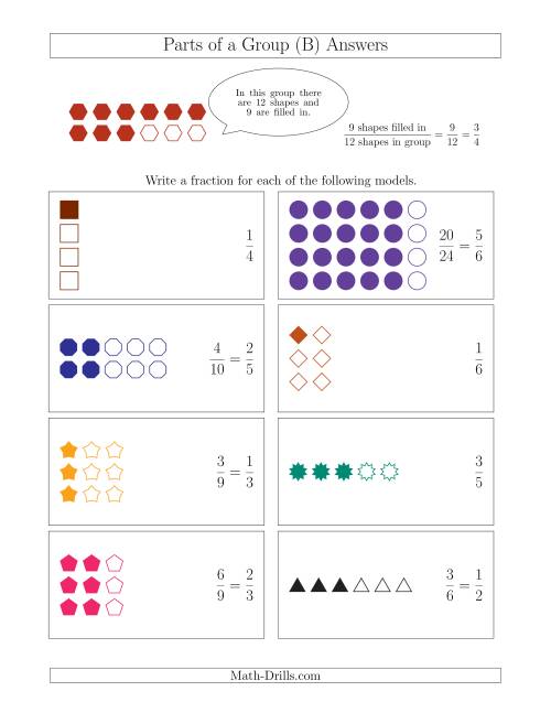 The Parts of a Group Fraction Models Up to Sixths (B) Math Worksheet Page 2