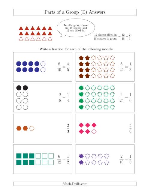 The Parts of a Group Fraction Models Up to Sixths (E) Math Worksheet Page 2