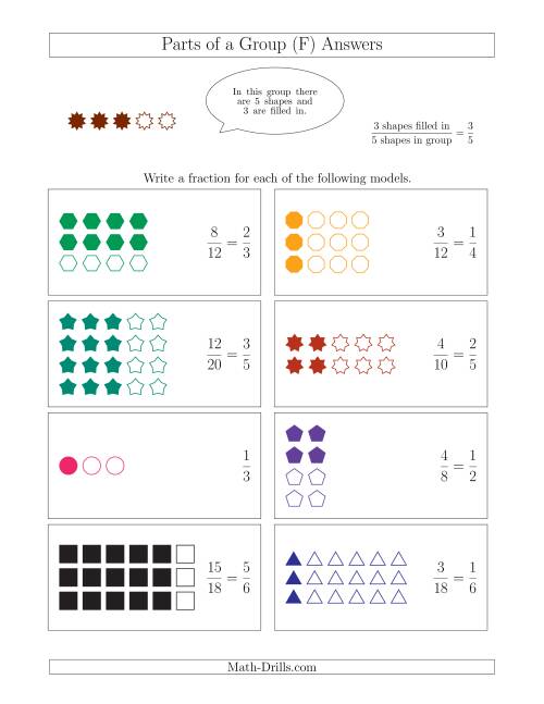 The Parts of a Group Fraction Models Up to Sixths (F) Math Worksheet Page 2