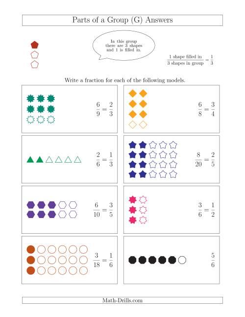 The Parts of a Group Fraction Models Up to Sixths (G) Math Worksheet Page 2