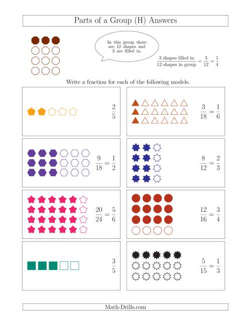 The Parts of a Group Fraction Models Up to Sixths (H) Math Worksheet Page 2