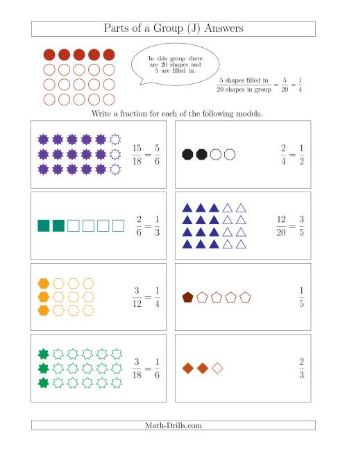 The Parts of a Group Fraction Models Up to Sixths (J) Math Worksheet Page 2