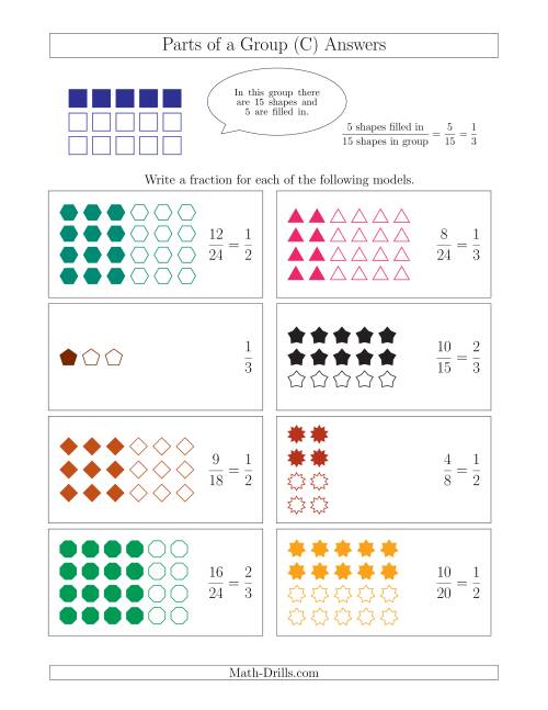 The Parts of a Group Fraction Models with Halves and Thirds (C) Math Worksheet Page 2