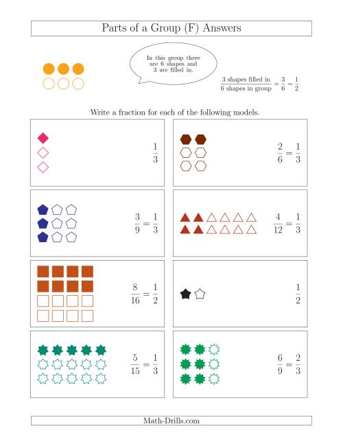 The Parts of a Group Fraction Models with Halves and Thirds (F) Math Worksheet Page 2