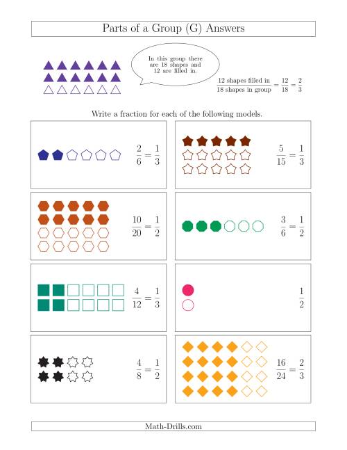 The Parts of a Group Fraction Models with Halves and Thirds (G) Math Worksheet Page 2