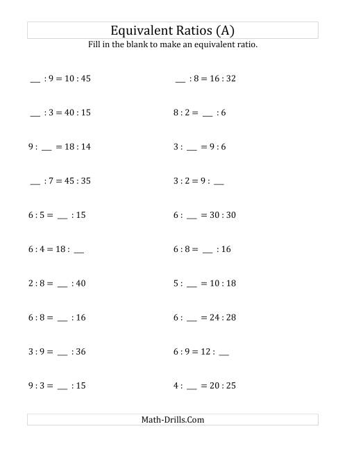 The Equivalent Ratios with Blanks (Old) Math Worksheet