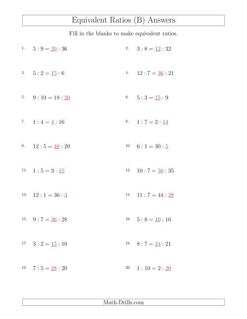 The Equivalent Ratios with Blanks (only on right) (B) Math Worksheet Page 2