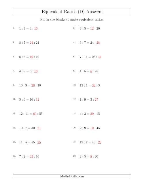 The Equivalent Ratios with Blanks (only on right) (D) Math Worksheet Page 2