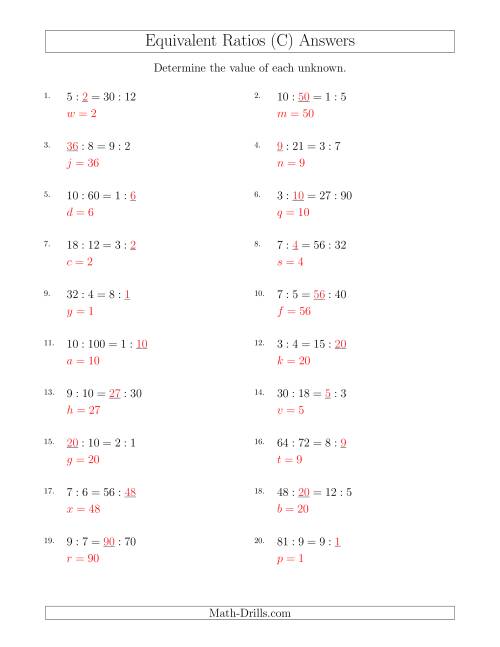 The Equivalent Ratios with Variables (C) Math Worksheet Page 2