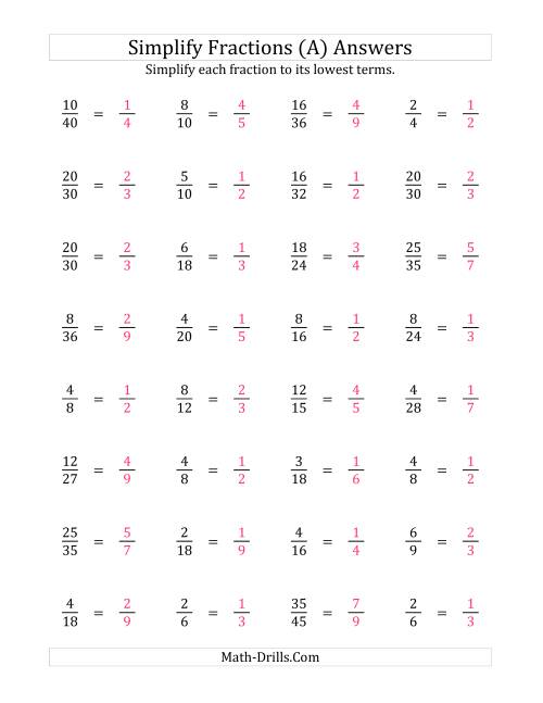The Simplify Proper Fractions to Lowest Terms (Easier Version) (Old) Math Worksheet Page 2