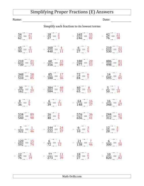The Simplifying Proper Fractions to Lowest Terms (Harder Questions) (E) Math Worksheet Page 2