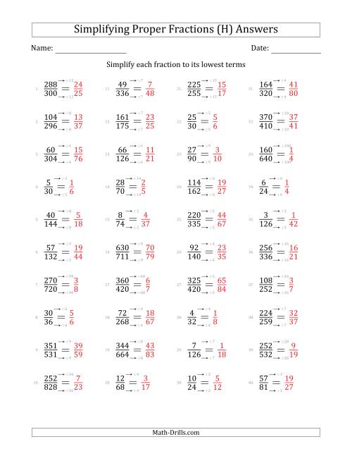 The Simplifying Proper Fractions to Lowest Terms (Harder Questions) (H) Math Worksheet Page 2