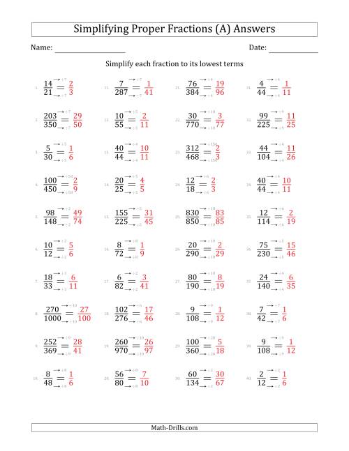 The Simplifying Proper Fractions to Lowest Terms (Harder Questions) (All) Math Worksheet Page 2