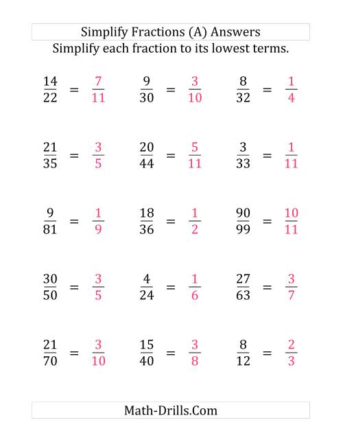 The Simplify Proper Fractions to Lowest Terms (Harder Version) (Large Print) Math Worksheet Page 2