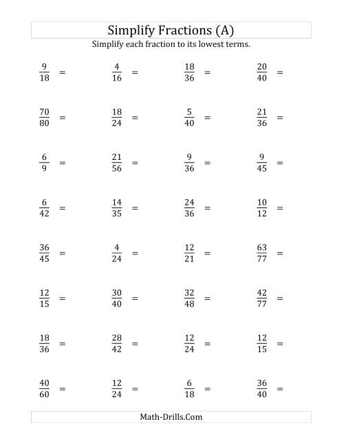 The Simplify Proper Fractions to Lowest Terms (Harder Version) (Old) Math Worksheet