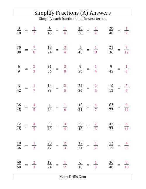 The Simplify Proper Fractions to Lowest Terms (Harder Version) (Old) Math Worksheet Page 2
