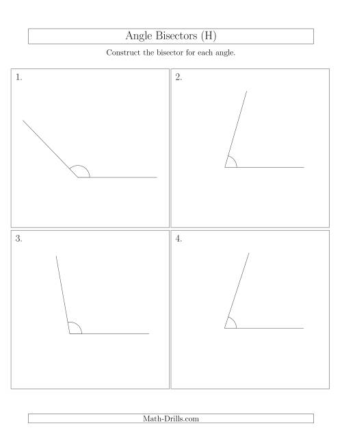 The Angle Bisectors with One Horizontal Segment (H) Math Worksheet