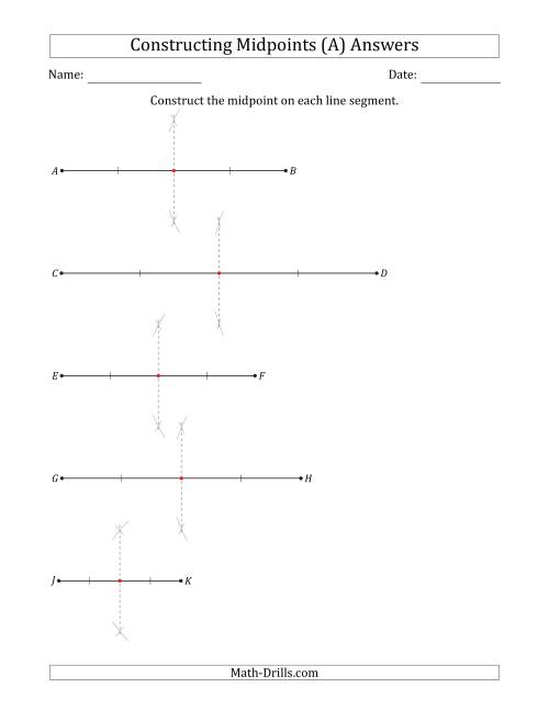 The Constructing Midpoints on Horizontal Line Segments (A) Math Worksheet Page 2
