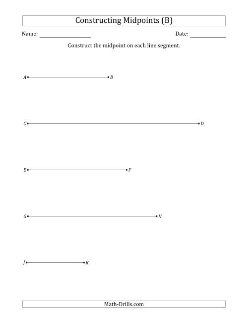 The Constructing Midpoints on Horizontal Line Segments (B) Math Worksheet