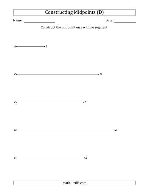 The Constructing Midpoints on Horizontal Line Segments (D) Math Worksheet