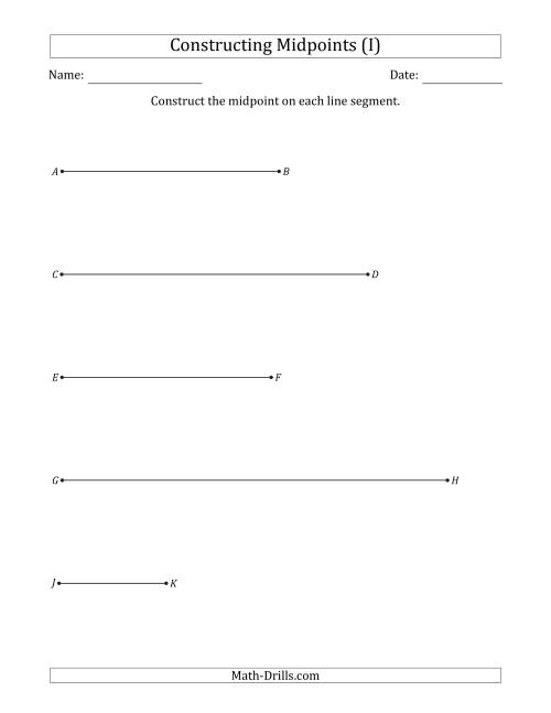 The Constructing Midpoints on Horizontal Line Segments (I) Math Worksheet