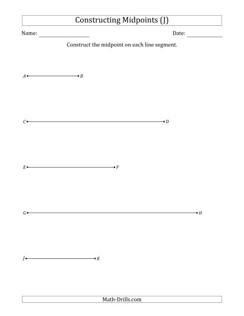 The Constructing Midpoints on Horizontal Line Segments (J) Math Worksheet