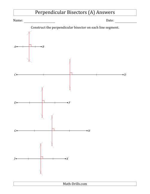 The Constructing Perpendicular Bisectors on Horizontal Line Segments (A) Math Worksheet Page 2