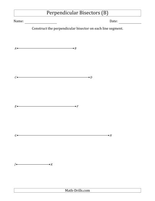 The Constructing Perpendicular Bisectors on Horizontal Line Segments (B) Math Worksheet