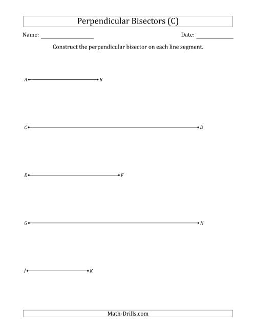 The Constructing Perpendicular Bisectors on Horizontal Line Segments (C) Math Worksheet