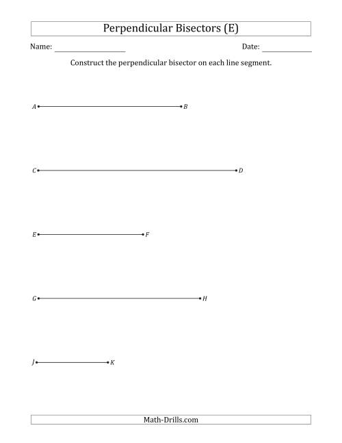 The Constructing Perpendicular Bisectors on Horizontal Line Segments (E) Math Worksheet