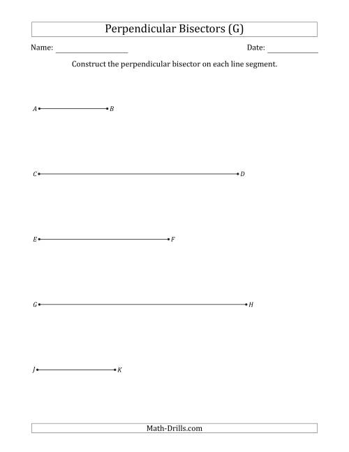 The Constructing Perpendicular Bisectors on Horizontal Line Segments (G) Math Worksheet
