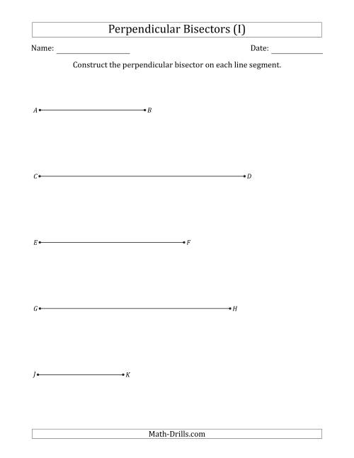 The Constructing Perpendicular Bisectors on Horizontal Line Segments (I) Math Worksheet