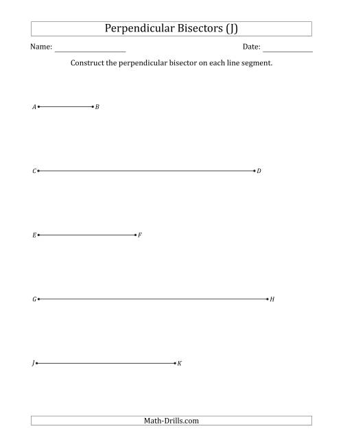 The Constructing Perpendicular Bisectors on Horizontal Line Segments (J) Math Worksheet