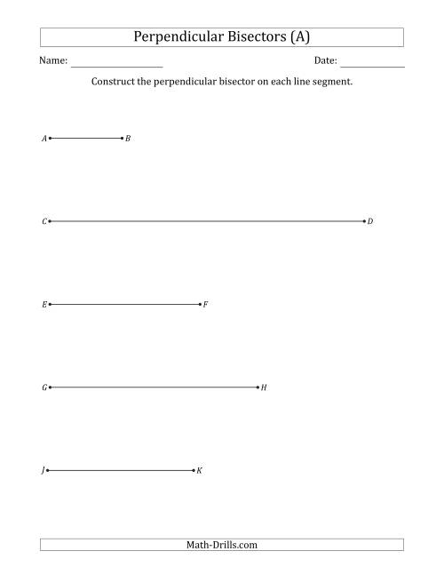 The Constructing Perpendicular Bisectors on Horizontal Line Segments (All) Math Worksheet