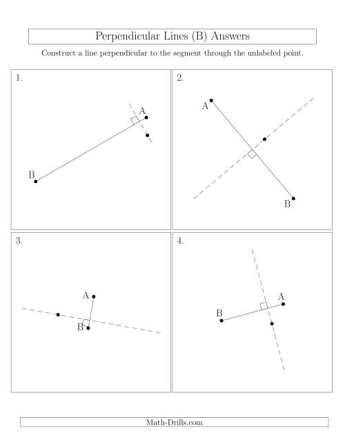 The Perpendicular Lines Through Points Not on a Line Segment (Segments are randomly rotated) (B) Math Worksheet Page 2