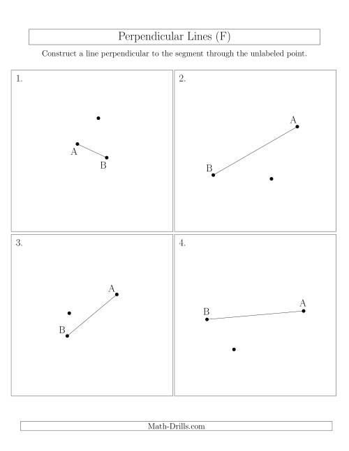 The Perpendicular Lines Through Points Not on a Line Segment (Segments are randomly rotated) (F) Math Worksheet