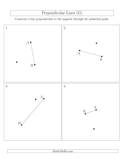 The Perpendicular Lines Through Points Not on a Line Segment (Segments are randomly rotated) (G) Math Worksheet