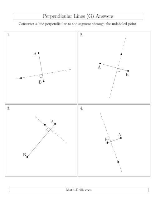 The Perpendicular Lines Through Points Not on a Line Segment (Segments are randomly rotated) (G) Math Worksheet Page 2