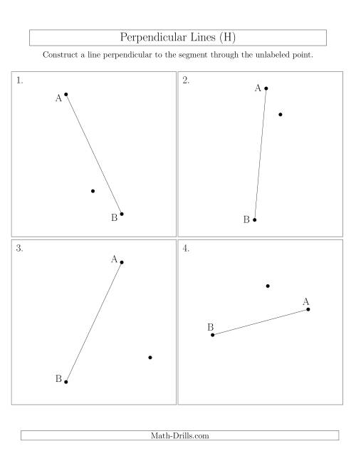 The Perpendicular Lines Through Points Not on a Line Segment (Segments are randomly rotated) (H) Math Worksheet